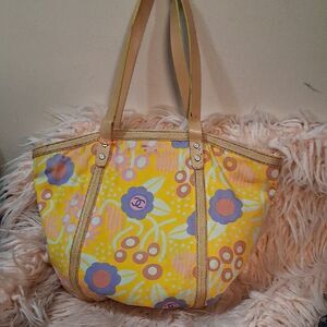 CHANEL Yellow and Purple Floral Tote